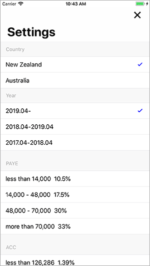 The Settings UI of Salary Calculator Plus